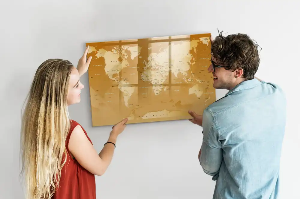 Tableau blanc magnétique effaçable à sec avec carte du monde moderne