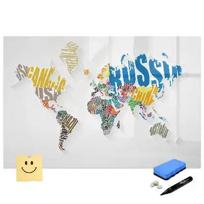 Tableau blanc magnétique effaçable à sec avec carte du monde