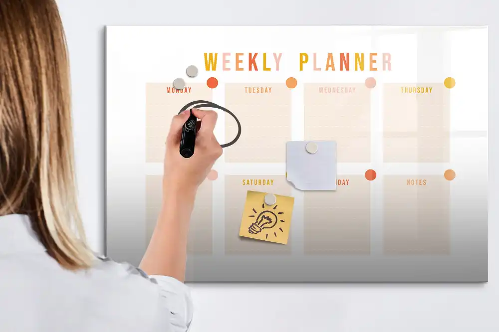 Tableau magnétique hebdomadaire pour organisation du temps de travail