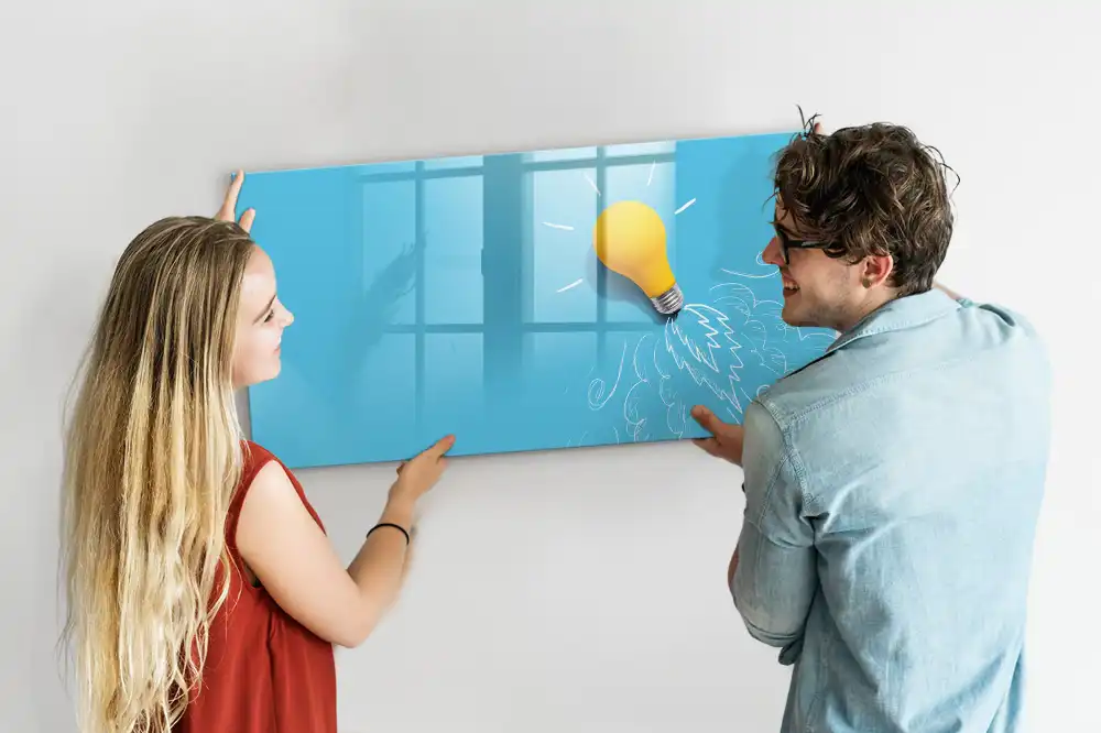 Tableau blanc magnétique effaçable à sec avec motif ampoule d'idées