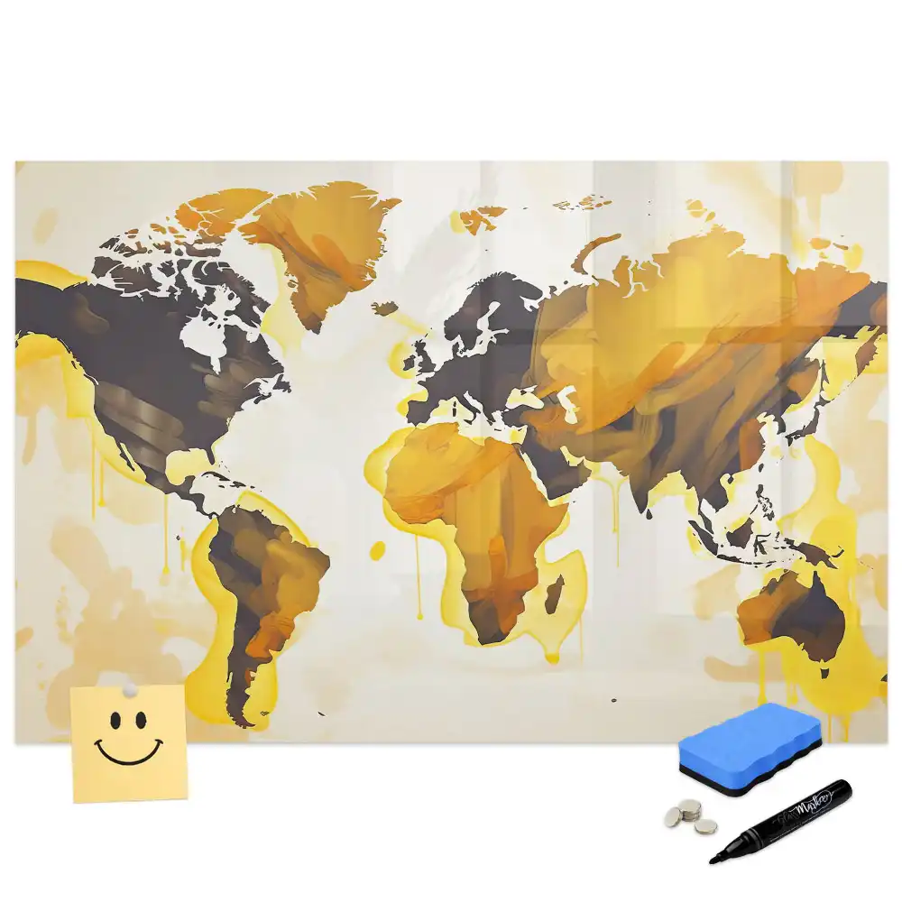 Tableau blanc magnétique effaçable à sec avec motif abstrait du monde