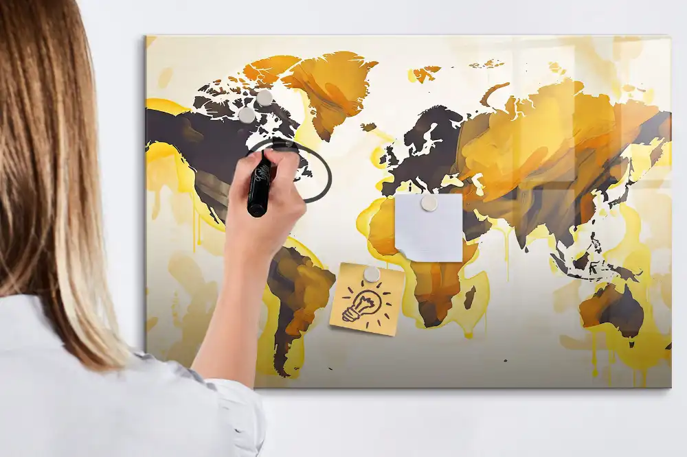 Tableau blanc magnétique effaçable à sec avec motif abstrait du monde