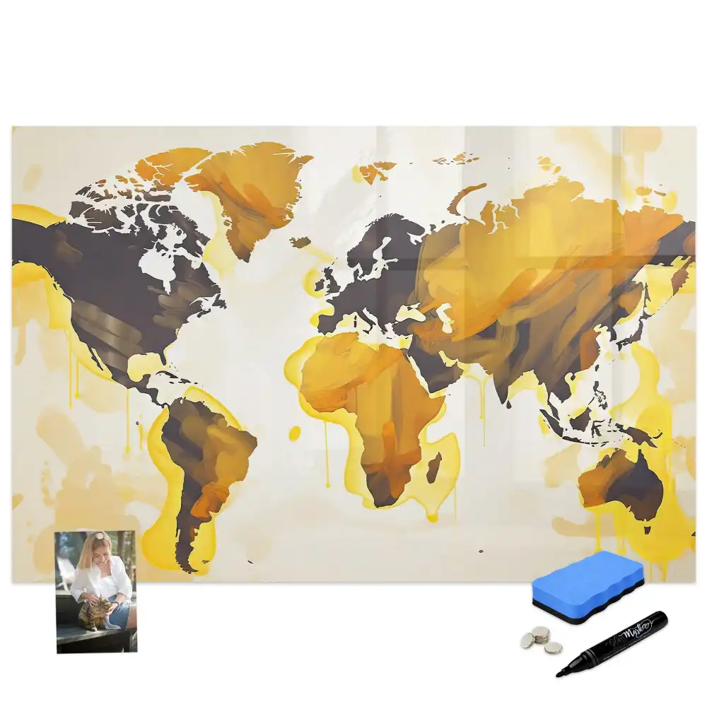Tableau blanc magnétique effaçable à sec avec motif abstrait du monde
