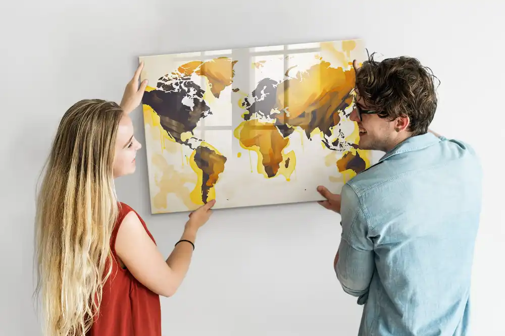 Tableau blanc magnétique effaçable à sec avec motif abstrait du monde