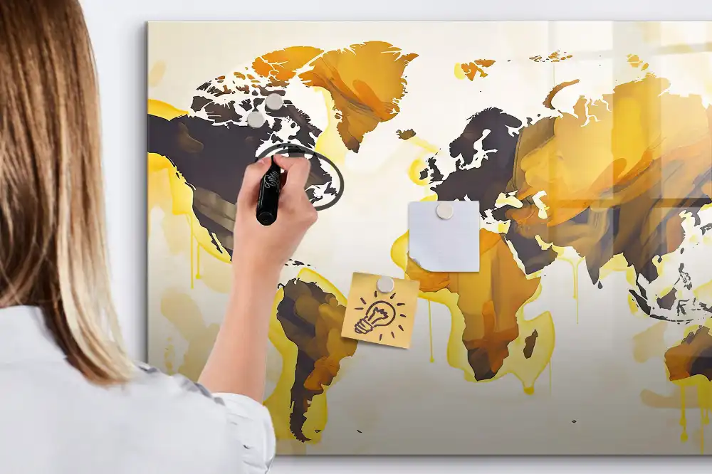 Tableau blanc magnétique effaçable à sec avec motif abstrait du monde
