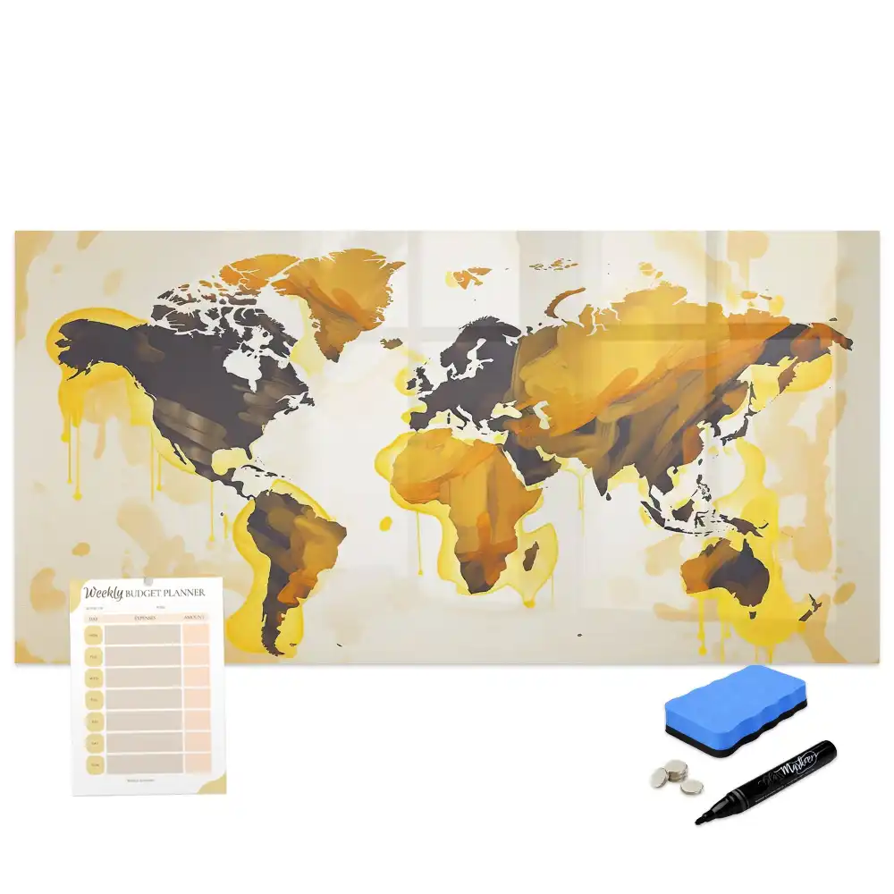 Tableau blanc magnétique effaçable à sec avec motif abstrait du monde