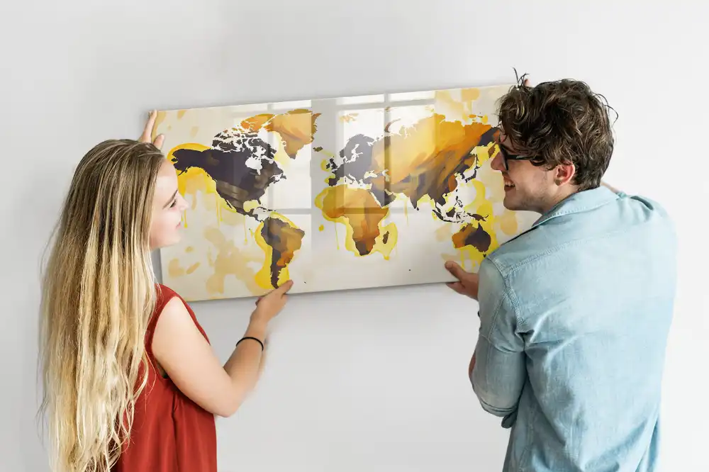 Tableau blanc magnétique effaçable à sec avec motif abstrait du monde