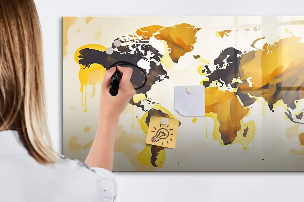 Tableau blanc magnétique effaçable à sec avec motif abstrait du monde