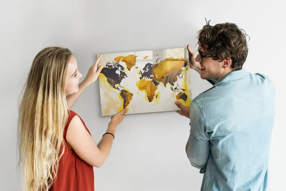 Tableau blanc magnétique effaçable à sec avec motif abstrait du monde