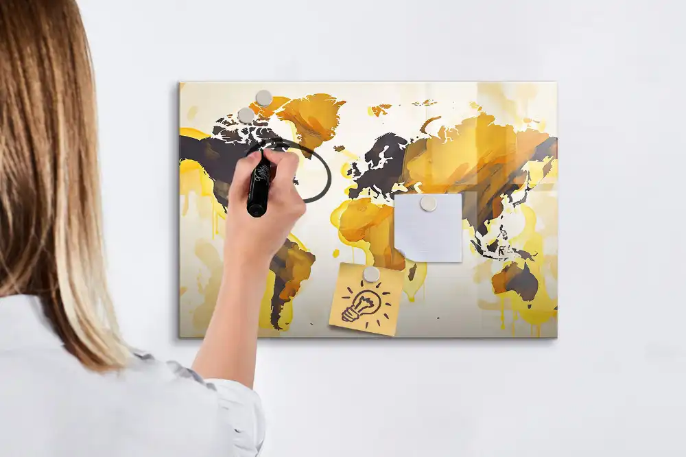 Tableau blanc magnétique effaçable à sec avec motif abstrait du monde