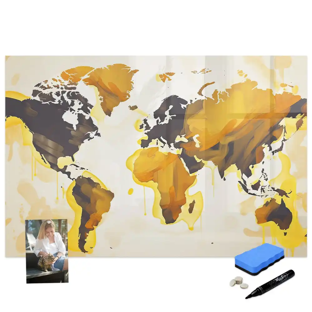 Tableau blanc magnétique effaçable à sec avec motif abstrait du monde