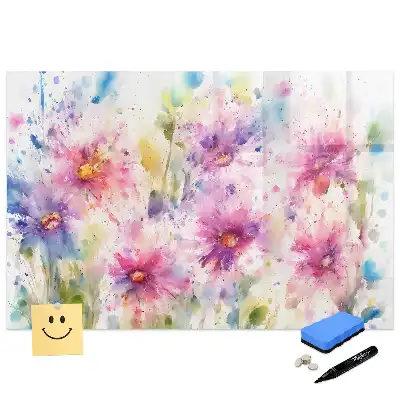 Tableau blanc magnétique effaçable à sec à motif de fleurs peintes sur toile