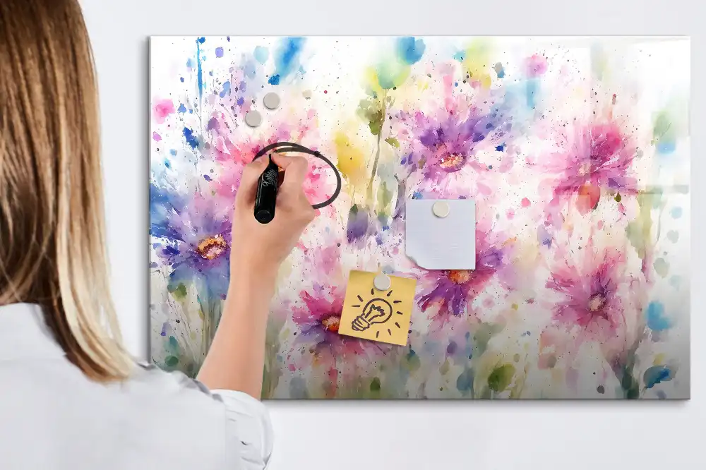 Tableau blanc magnétique effaçable à sec à motif de fleurs peintes sur toile