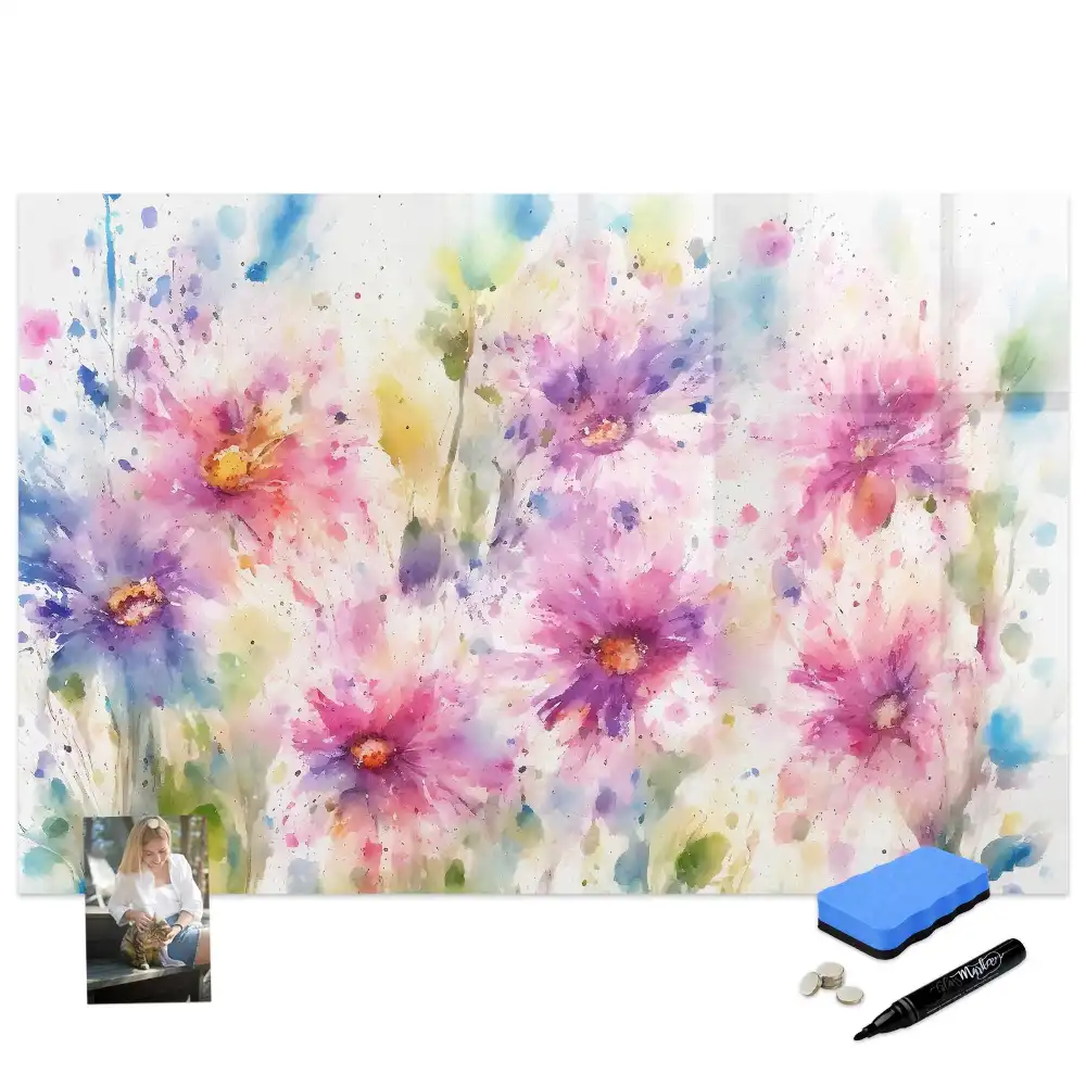 Tableau blanc magnétique effaçable à sec à motif de fleurs peintes sur toile