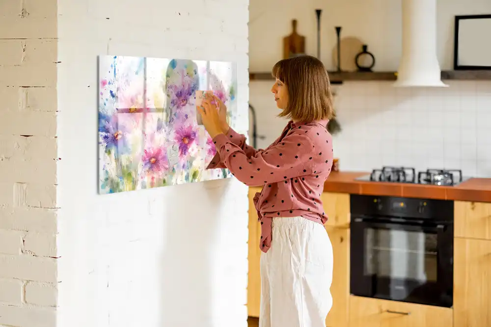 Tableau blanc magnétique effaçable à sec à motif de fleurs peintes sur toile
