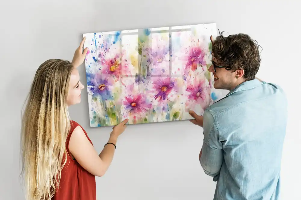 Tableau blanc magnétique effaçable à sec à motif de fleurs peintes sur toile