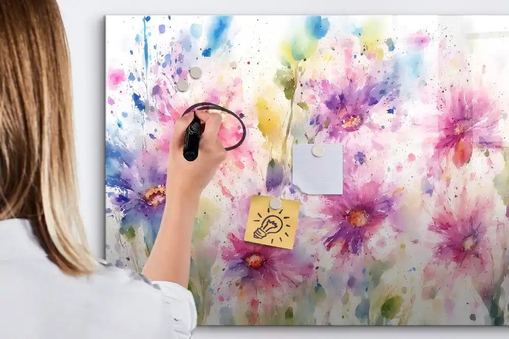 Tableau blanc magnétique effaçable à sec à motif de fleurs peintes sur toile