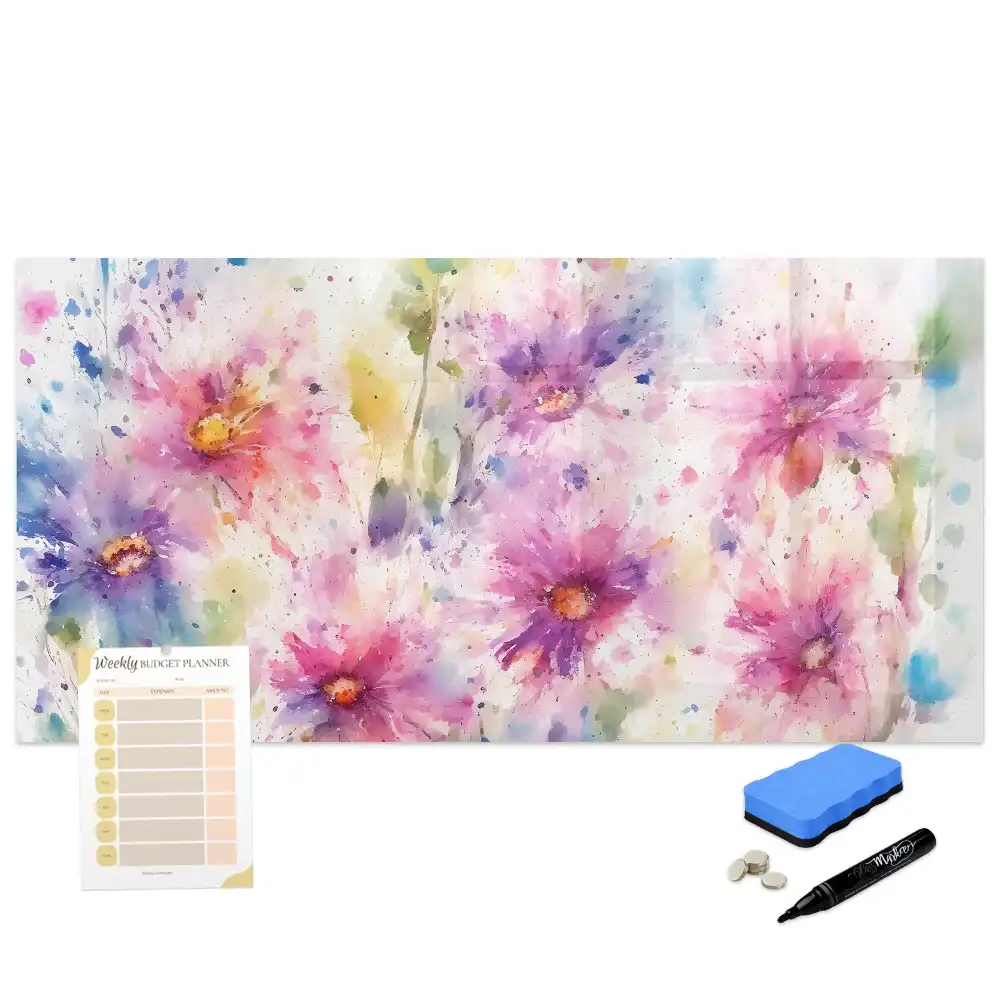Tableau blanc magnétique effaçable à sec à motif de fleurs peintes sur toile