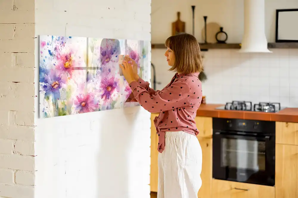 Tableau blanc magnétique effaçable à sec à motif de fleurs peintes sur toile