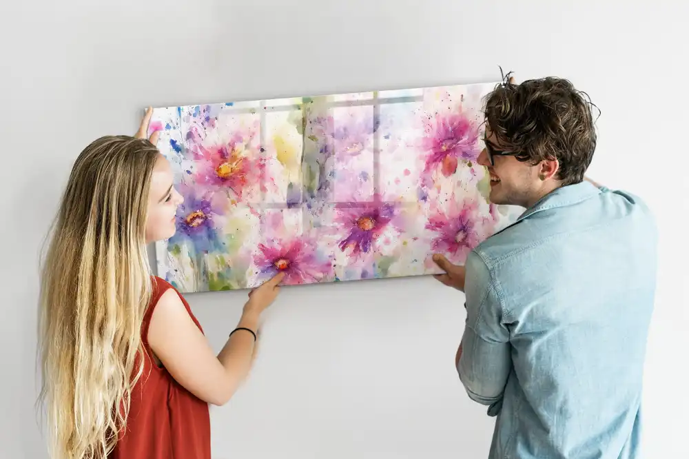 Tableau blanc magnétique effaçable à sec à motif de fleurs peintes sur toile