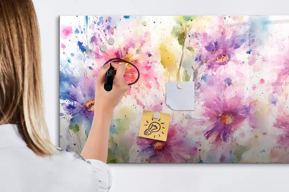 Tableau blanc magnétique effaçable à sec à motif de fleurs peintes sur toile