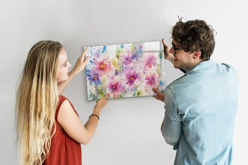 Tableau blanc magnétique effaçable à sec à motif de fleurs peintes sur toile