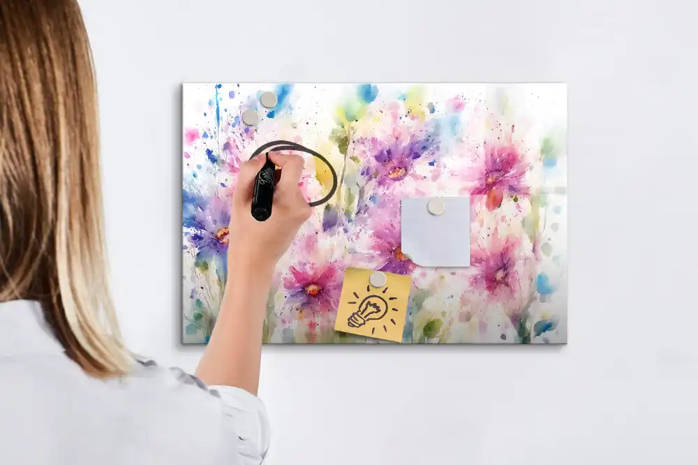 Tableau blanc magnétique effaçable à sec à motif de fleurs peintes sur toile