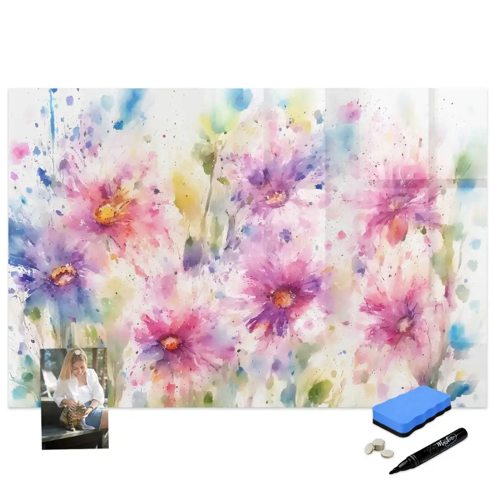 Tableau blanc magnétique effaçable à sec à motif de fleurs peintes sur toile