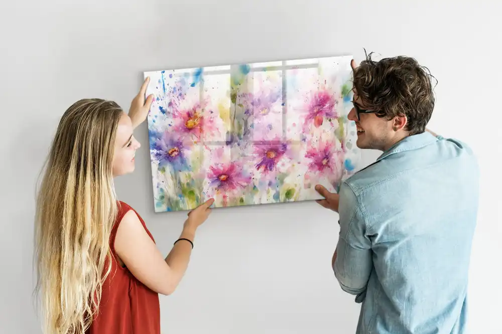 Tableau blanc magnétique effaçable à sec à motif de fleurs peintes sur toile