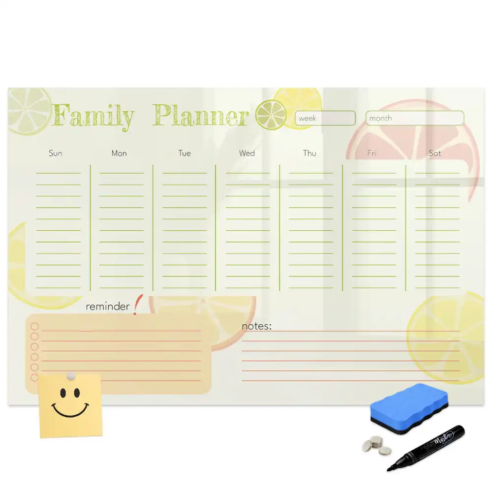 Tableau blanc magnétique effaçable à sec avec organisateur familial