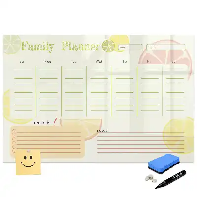 Tableau blanc magnétique effaçable à sec avec organisateur familial