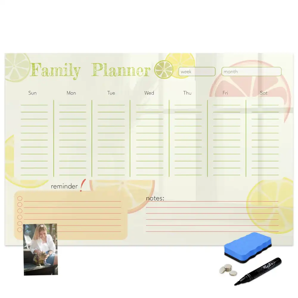 Tableau blanc magnétique effaçable à sec avec organisateur familial