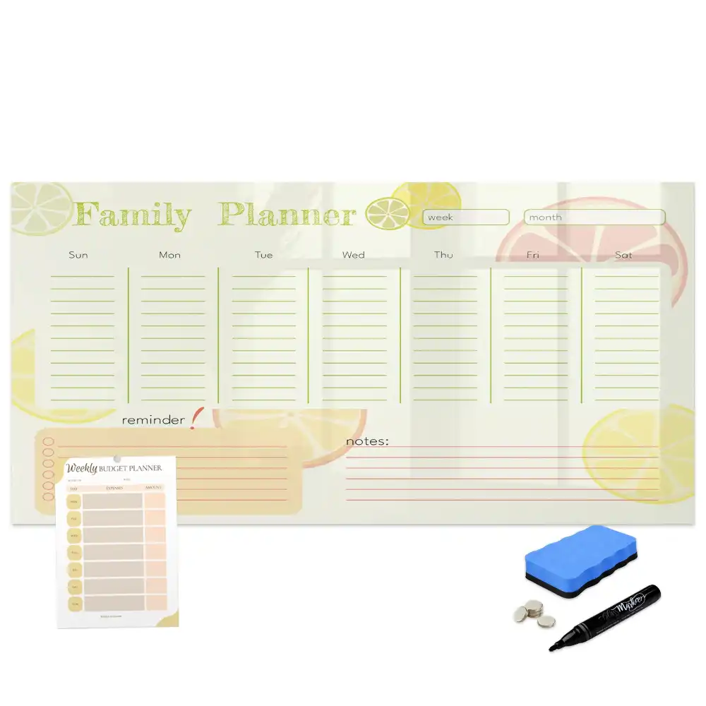 Tableau blanc magnétique effaçable à sec avec organisateur familial