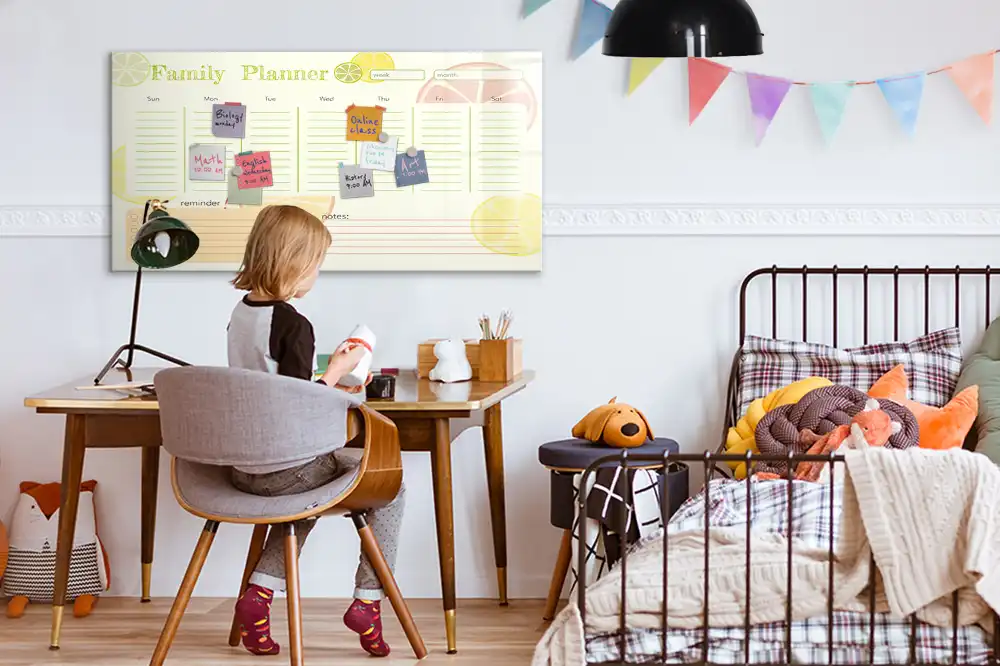 Tableau blanc magnétique effaçable à sec avec organisateur familial