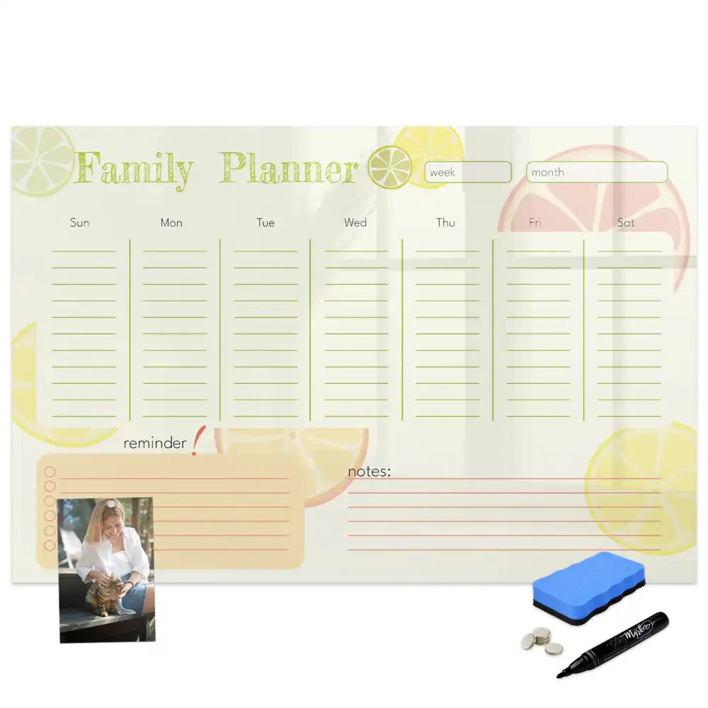 Tableau blanc magnétique effaçable à sec avec organisateur familial