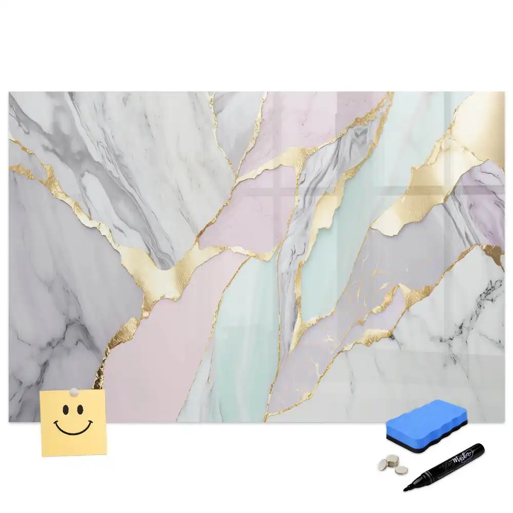 Tableau blanc magnétique effaçable à sec avec cadre finition marbre