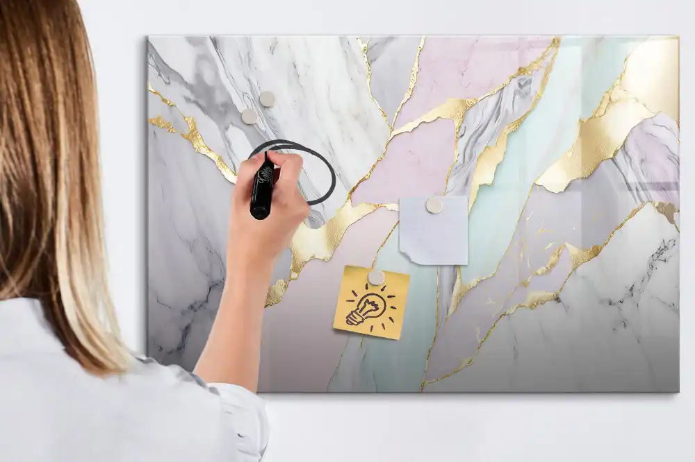 Tableau blanc magnétique effaçable à sec avec cadre finition marbre