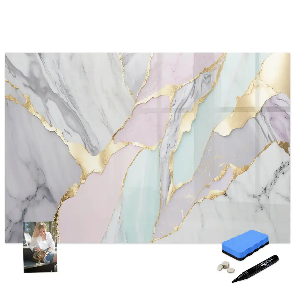 Tableau blanc magnétique effaçable à sec avec cadre finition marbre