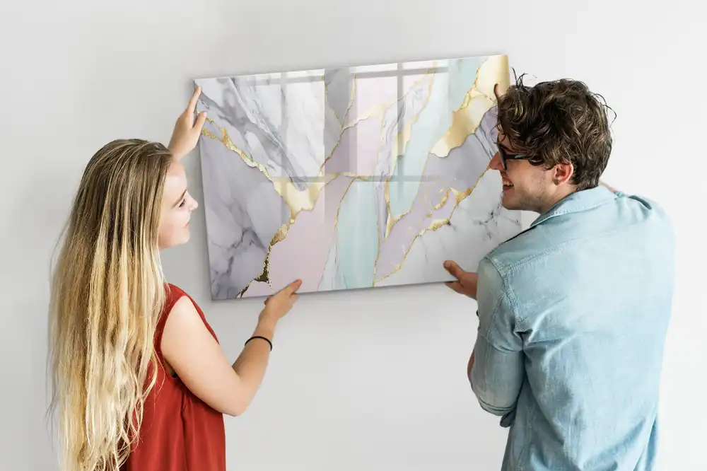 Tableau blanc magnétique effaçable à sec avec cadre finition marbre