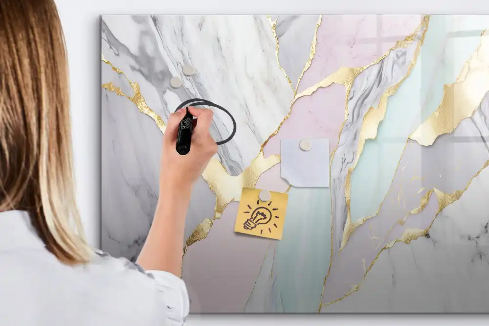 Tableau blanc magnétique effaçable à sec avec cadre finition marbre