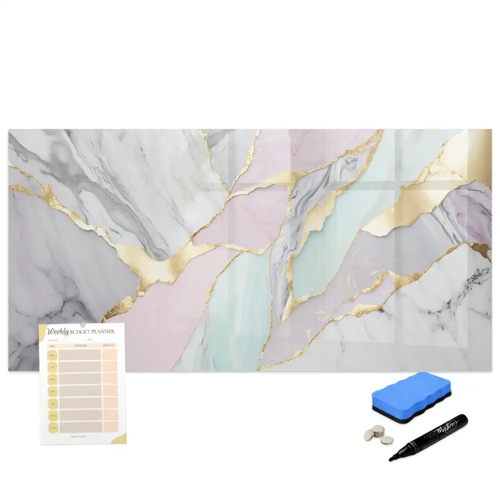 Tableau blanc magnétique effaçable à sec avec cadre finition marbre