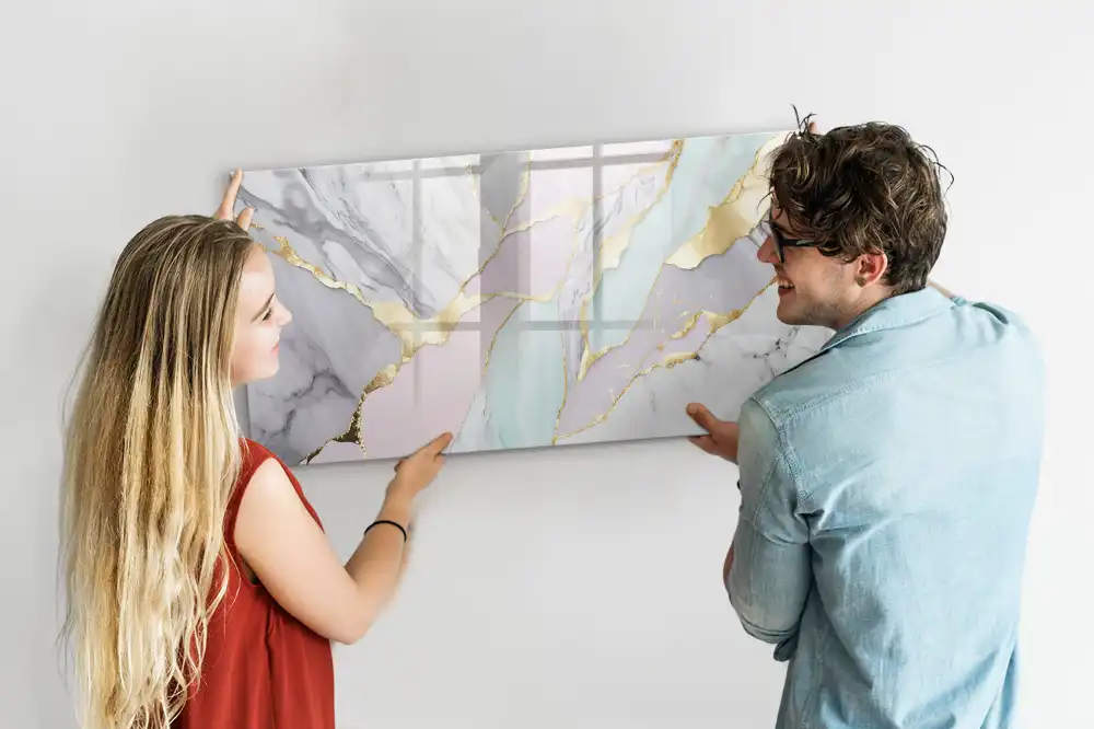 Tableau blanc magnétique effaçable à sec avec cadre finition marbre