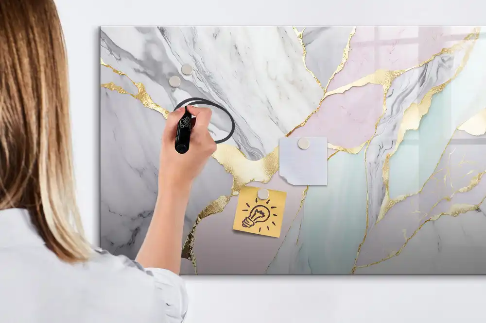 Tableau blanc magnétique effaçable à sec avec cadre finition marbre