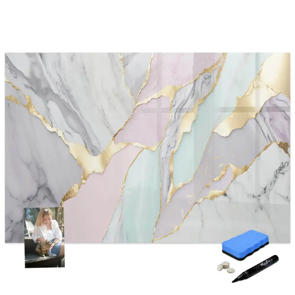 Tableau blanc magnétique effaçable à sec avec cadre finition marbre