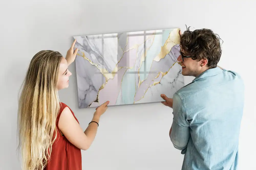 Tableau blanc magnétique effaçable à sec avec cadre finition marbre