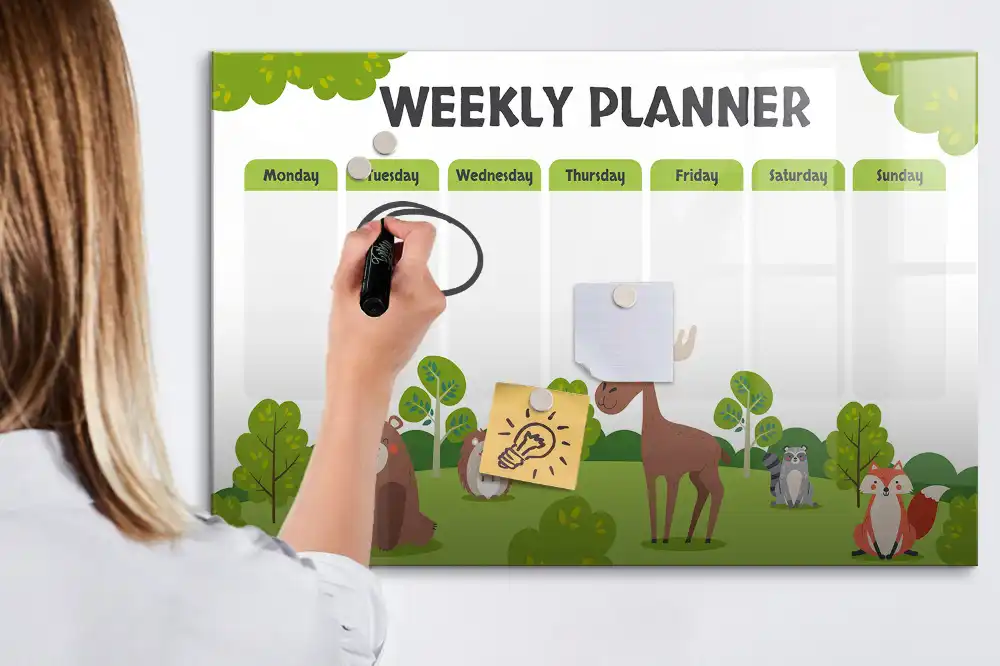 Tableau blanc magnétique effaçable à sec pour plan de leçon et activités scolaires