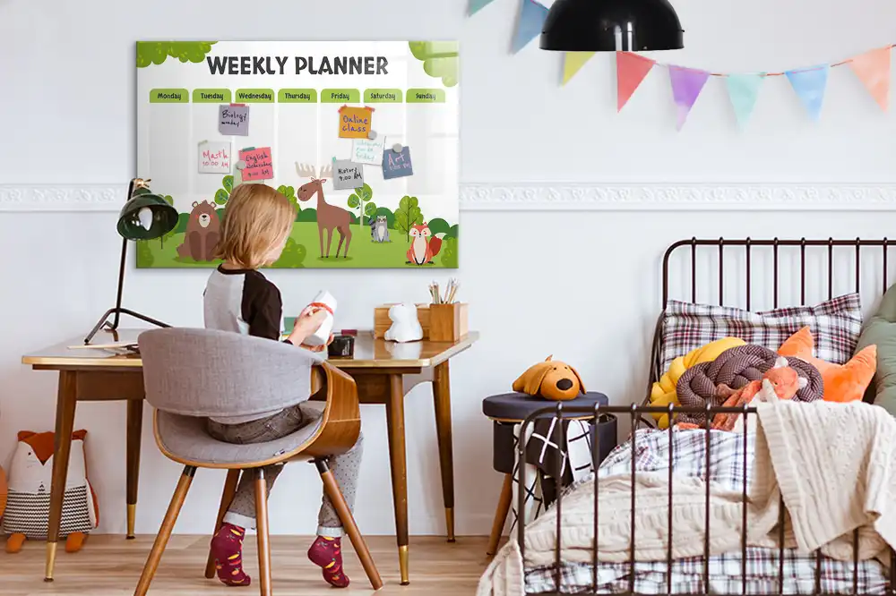 Tableau blanc magnétique effaçable à sec pour plan de leçon et activités scolaires