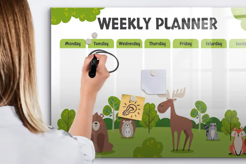 Tableau blanc magnétique effaçable à sec pour plan de leçon et activités scolaires
