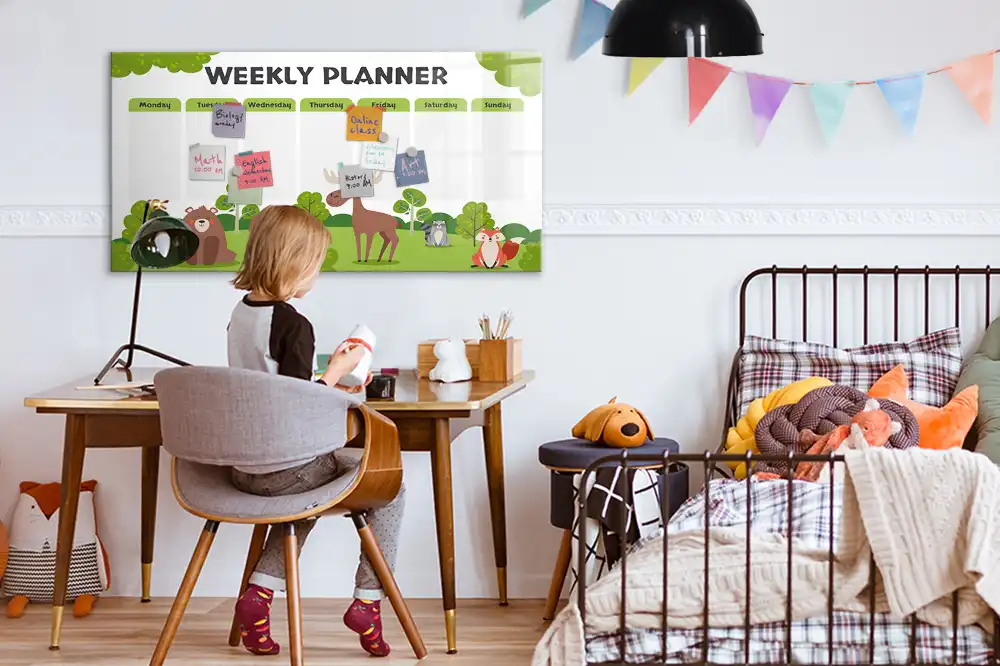 Tableau blanc magnétique effaçable à sec pour plan de leçon et activités scolaires