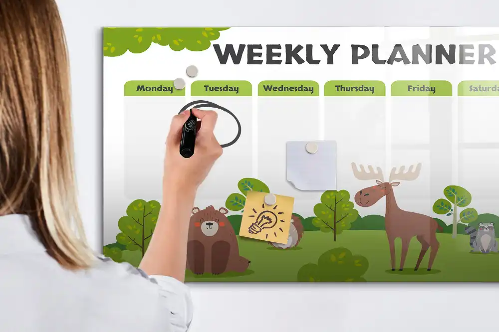 Tableau blanc magnétique effaçable à sec pour plan de leçon et activités scolaires